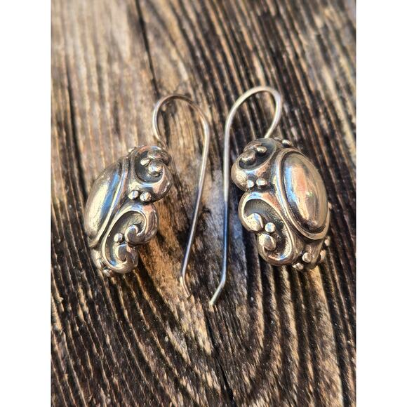 Vintage Solid Sterling Silver Oval Cabochon Ornate Ring & Earrings Set Ring SZ 8 - Picture 6 of 10